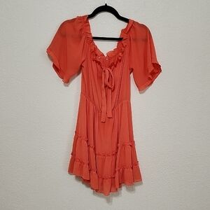 Pink Ruffled Tie Front Mini Sundress